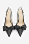 Women's Stiletto Pointed Toe Bow Studded Heeled Black Baynak Shoes - 5