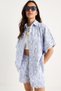 Women's Blue White Striped Oversize Fringed Shirt Pocket Detail Elastic Waist Shorts Set Dt251021 60283390