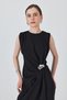 Black Sleeveless Side Pleat Detailed Buckle Dress 251633 - 6
