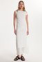 Women's Standard Fit Off-The-Shoulder Boat Neck Lace Patterned Ecru Dress