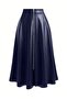 Women's Navy Faux Leather Mevlana Skirt, Long, Front Zippered, Everyday & Evening Elegance