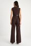 Women's Bitter Brown V-Neck Belted Wide Leg Jumpsuit with Pockets 90021 60283050 - 6