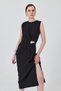 Black Sleeveless Side Pleat Detailed Buckle Dress 251633 - 4