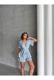 Women's Blue Patterned Shorts Skirt Dress - 4