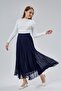 Patterned Lined Pleated Elastic-Waist Chiffon Skirt Pleated - 8
