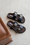 Gita Women's Buckle Detail Daily Comfort Leather Slippers Black