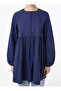 Buttoned Tunic with Shirring Detail - Navy Blue - Benin - 3