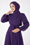 Straight Prevailing Collar Women's Purple Double Breasted Collar Belted Evening Dress - 23864 - 3