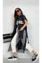 Women's Black Mesh Detail Poplin Zippered Long Vest - 2