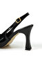 Women's Black Patent Leather Pointed Toe Back Strap Stiletto Heel Open Daily Elegant Comfortable Heeled Shoes - 6