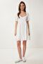 Scalloped Mini Summer Linen Dress Ecru Lub0106 - 2