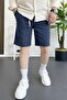 Men's Elastic Waist Linen Fabric Shorts Navy Blue Edw370 - 2