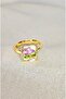 Steel with Pink Flowers,White Rectangle Ring with Pearls,Art Ring Gold Adjustable Ring,Summer Jewelry