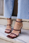 Cordeli Women's Burgundy Patent Leather Single Strap Heel Sandals - 7