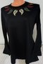 Er Clothing Mother Summer Combed Cotton Blouse Long-Sleeve Crew Neck Embroidery Black