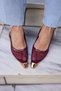 Leno Women's Burgundy Tul Detail Toe Iron Sandals - 5