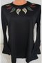 Er Clothing Mother Summer Combed Cotton Blouse Long-Sleeve Crew Neck Embroidery Black - 5