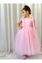 Pink Pearls Long Dress Vintage Baby Girl Dress,Birthday Dress,Photo Shoot Dress - 2