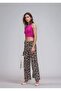 Leopard Patterned Elastic Waist Wide Leg Decorative Lace Detailed Twist Fabric Trousers - 2