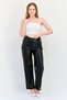 Women Regular Fit Brand Logo Pleather Straight Leg Pants, Black - 4
