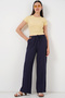 Women's Wide Leg Linen Trousers 6735 - Navy Blue - 3
