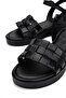 Women's Genuine Leather Black Leather Flat Sandals - 4
