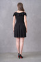 Flounce Detailed Collar, Thin Straps, Flexible Crepe Fabric, Flared Black Mini Dress 077 - 3