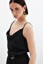 Flounce Collar Draped Blouse - Black - 3