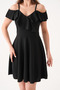 Women's Flounce Collar Detailed Thin Strap Stretch Fabric Kiloş Black Dress 077