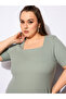 Plus Size Ribbed Square Neck Short Sleeves Midi Dress - 4