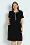 Women's Plus Size Black Short Sleeve Pocket Stone Detailed Lycra Dress