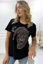 Tiger Crystal Stone Plus Size Crew Neck Cotton Black Stylish Women's Blouse Short Sleeve T-Shirt T-Shirt - 2