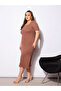Plus Size Ribbed Square Neck Short Sleeves Midi Dress - 3