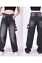 Epaulette Black Super Baggy Jean Pants Double Belt Adjustable Wide Leg Super High Waist Kdi - 3