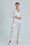 Women's Ecru Satin Dowry Set 6 Piece Lace Dressing Gown Nightgown Pajamas Set with Shorts - 7