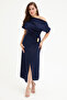 Women's Navy Blue Slim Fit Accessory Detail Midi Dress