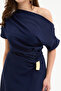 Women's Navy Blue Slim Fit Accessory Detail Midi Dress - 4