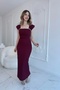 Burgundy Maxi-length Collar Stone-Detail Long Dress - 4