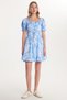 Women's Standard Fit Cotton Short Sleeve Elastic Waist Gathered Tie-Up Detail U-Neck Dress