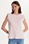 Women's Relax Fit Comfortable Cut Zero Sleeve Crew Neck Pink T-Shirt Blouse - 4
