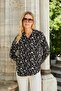 Women's Lycra-Free Viscose Voile Patterned Collar Off-Shoulder Long Sleeve Stylish Shirt-Black Pattern - 4