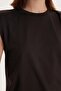 Women's Relax Fit Comfortable Cut Zero Sleeve Crew Neck Brown T-Shirt Blouse - 3