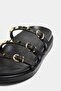Black Women's Gold Staple Detailed Trend Slippers - 6