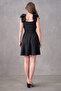 Atlas Fabric Strapless Neckline Lacing Strap Detail Flared Cutout Short Black Evening Dress 2030 - 3