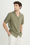 Men's Khaki Linen Comfort Fit Relaxed Cut Hawaiian Collar Shirt - 5