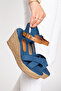 Denim Woven Fabric Wedge Heel Sandals from Number 33-34-35 to Number 41-42-43-44-45