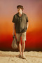 Men's Khaki Linen Comfort Fit Relaxed Cut Hawaiian Collar Shirt - 2