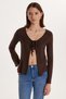 Women's Regular Fit Long Sleeve U Neck Lacing Detailed Viscose Brown Cardigan - 4