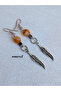 Silver Color Dangle Women's Earrings with Citrine and Hematite Stone Eagle Feather Detail - 4