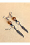 Silver Color Dangle Women's Earrings with Citrine and Hematite Stone Eagle Feather Detail - 6